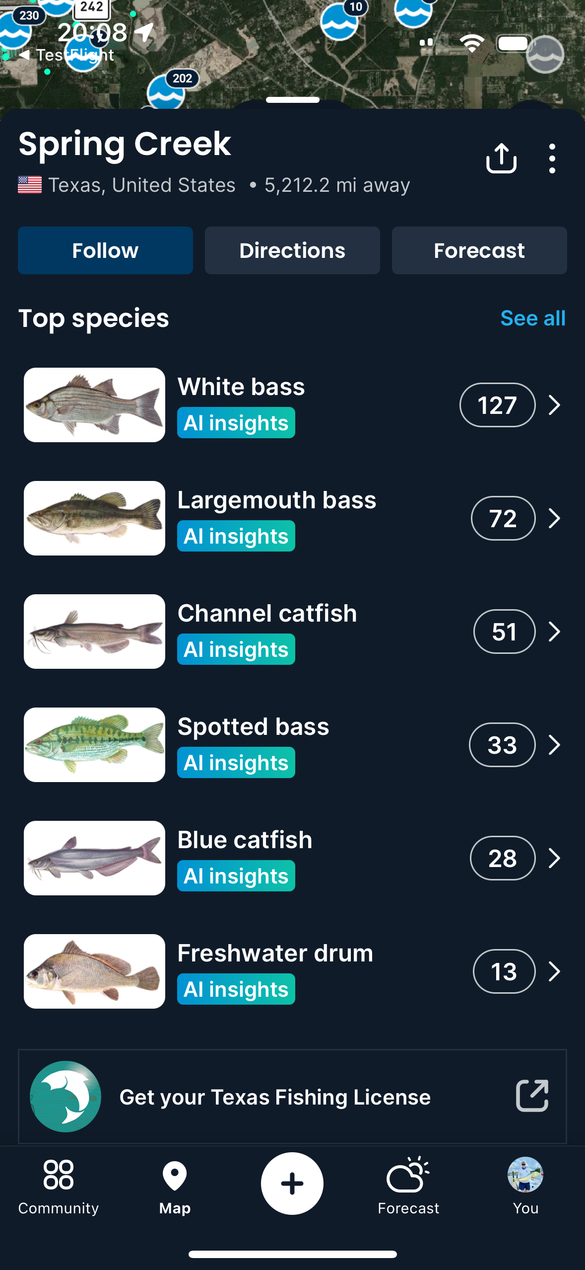 Species screen with AI insights